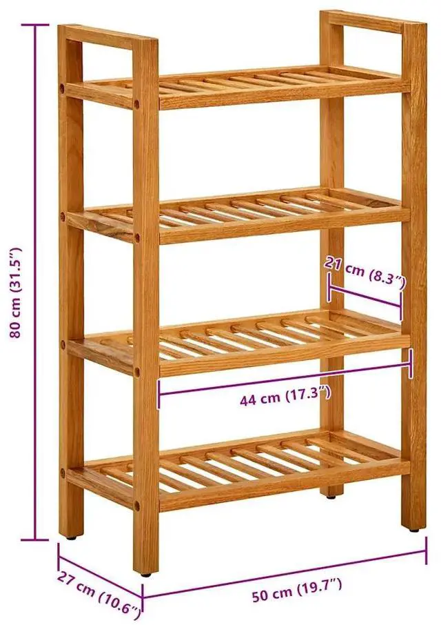 Alt view image 12 of 13 - vidaXL Shoe Rack with 4 Shelves 19.6"x10.6"x31.4" Solid Oak Wood