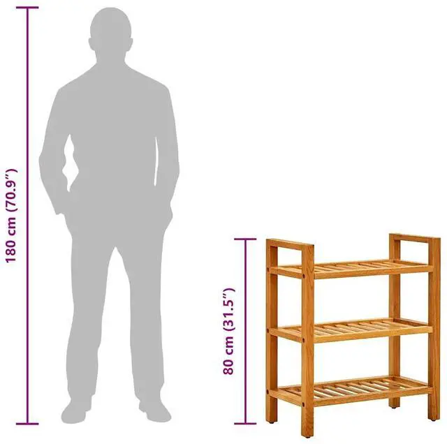 Alt view image 13 of 13 - vidaXL Shoe Rack with 4 Shelves 19.6"x10.6"x31.4" Solid Oak Wood