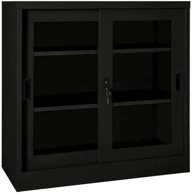 Alt view image 17 of 17 - vidaXL Sliding Door Cabinet Black 35.4" Steel Storage Side Cabinet Furniture