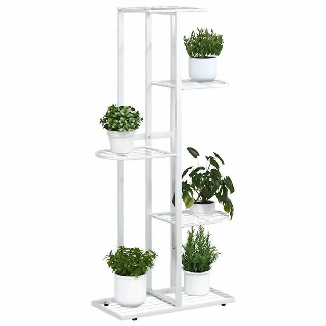 Alt view image 11 of 13 - vidaXL 5-Floor Flower Stand 16.9"x8.7"x38.6" White Metal