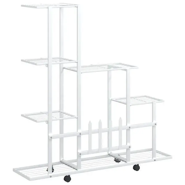 Alt view image 13 of 13 - vidaXL Flower Stand with Wheel 37.2"x9.8"x36.4" White Metal
