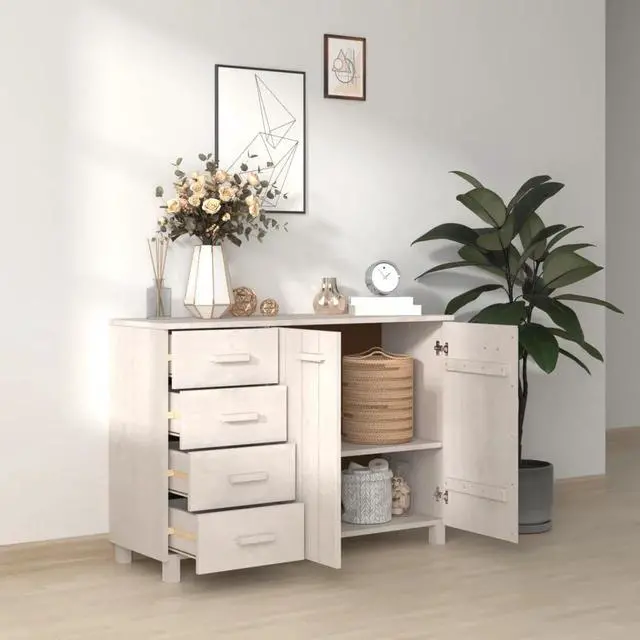 Alt view image 13 of 14 - vidaXL Sideboard White 44.5"x15.7"x31.5" Solid Wood Pine