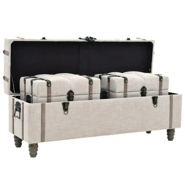 Alt view image 10 of 11 - vidaXL Storage Benches 3 pcs Cream Solid Wood Fir&Fabric