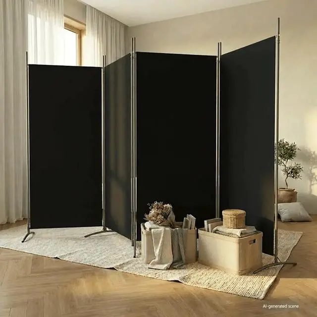 Alt view image 8 of 14 - vidaXL Room Divider Folding Privacy Screen 4 Panel Room Divider Black Fabric