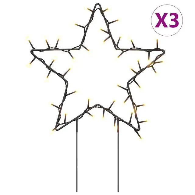 Alt view image 8 of 13 - vidaXL Christmas Decoration with Spikes Outdoor Ornament 3 Pcs Star 50 LEDs