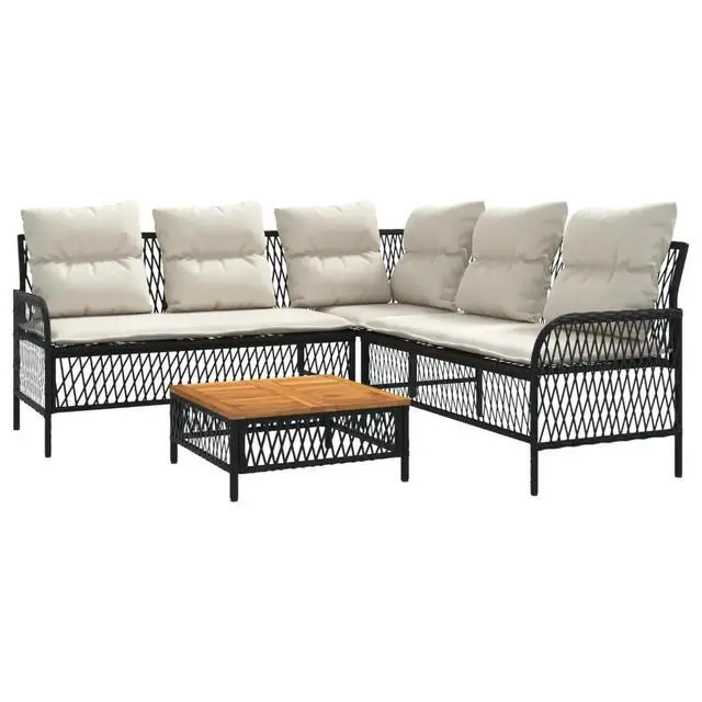 Alt view image 9 of 14 - vidaXL Patio Sofa Set with Cushions Outdoor Furniture 2 Piece Black Poly Rattan