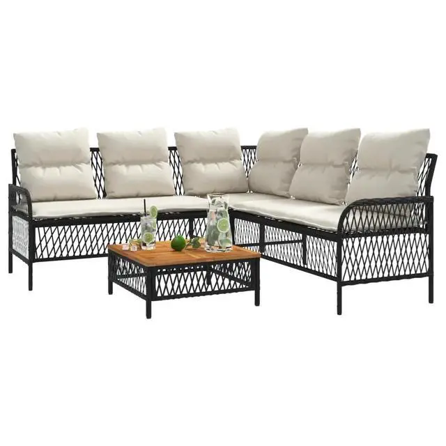 Alt view image 11 of 14 - vidaXL Patio Sofa Set with Cushions Outdoor Furniture 2 Piece Black Poly Rattan