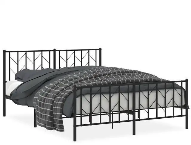 Alt view image 9 of 14 - vidaXL 12'' Metal Queen Bed Frames with Headboard and Footboard, Platform Bed Frame with Strong Metal Slats Support, Under Bed Storage, Noise Free, Black, without Mattress