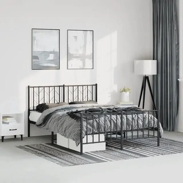Alt view image 8 of 14 - vidaXL 12'' Metal Queen Bed Frames with Headboard and Footboard, Platform Bed Frame with Strong Metal Slats Support, Under Bed Storage, Noise Free, Black, without Mattress