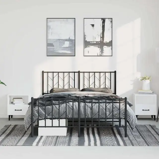 Alt view image 10 of 14 - vidaXL 12'' Metal Queen Bed Frames with Headboard and Footboard, Platform Bed Frame with Strong Metal Slats Support, Under Bed Storage, Noise Free, Black, without Mattress