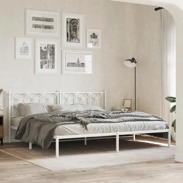 Alt view image 8 of 14 - vidaXL Metal Bed Frame with Headboard Bedroom Furniture White 76"x79.9" King