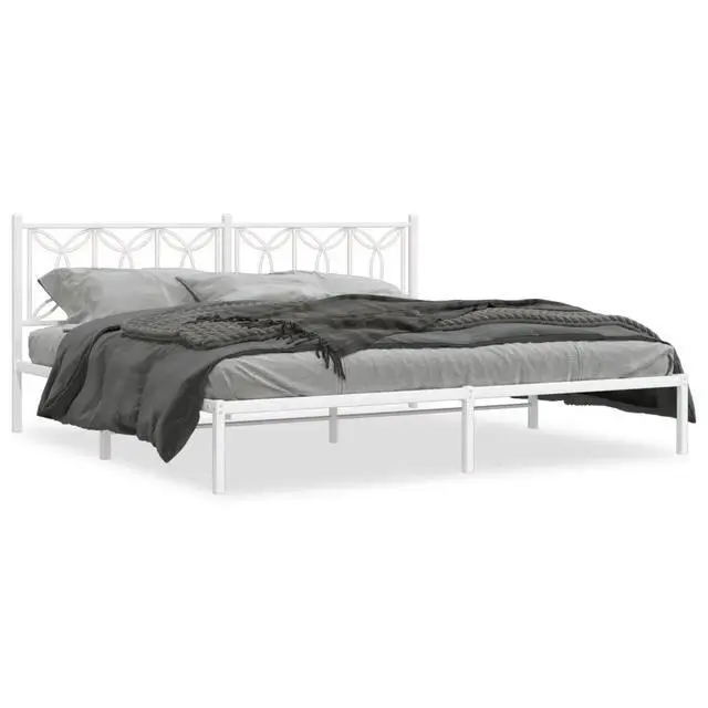 Alt view image 9 of 14 - vidaXL Metal Bed Frame with Headboard Bedroom Furniture White 76"x79.9" King