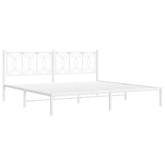 Alt view image 10 of 14 - vidaXL Metal Bed Frame with Headboard Bedroom Furniture White 76"x79.9" King
