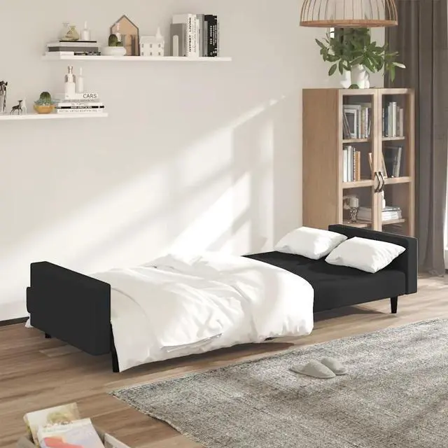 Alt view image 10 of 14 - vidaXL 2-Seater Sofa Bed Accent Upholstered Loveseat Sleeper Couch Black Velvet