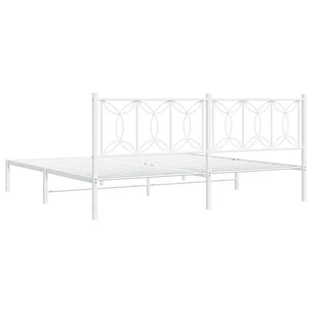 Alt view image 13 of 14 - vidaXL Metal Bed Frame with Headboard Bedroom Furniture White 76"x79.9" King