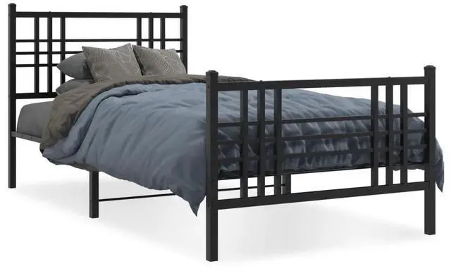Alt view image 9 of 14 - vidaXL Metal Bed Frame with Headboard and Footboard Furniture Black 39.4"x78.7"