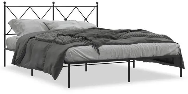 Alt view image 9 of 14 - vidaXL Metal Bed Frame with Headboard Bedroom Furniture Black 59.1"x78.7"