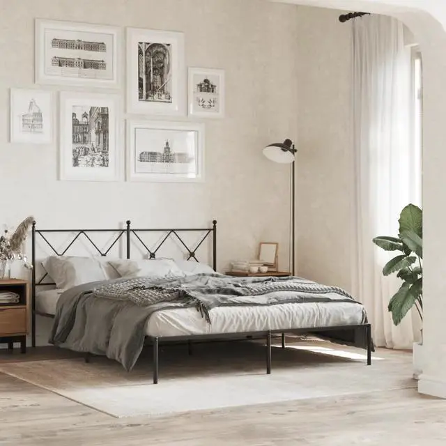 Alt view image 8 of 14 - vidaXL Metal Bed Frame with Headboard Bedroom Furniture Black 59.1"x78.7"