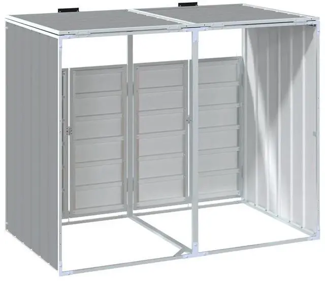 Alt view image 7 of 7 - vidaXL Wheelie Bin Storage for Double Bins Gray 56.7x31.9x44.5 Steel