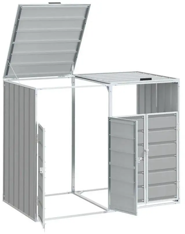 Alt view image 4 of 7 - vidaXL Wheelie Bin Storage for Double Bins Gray 56.7x31.9x44.5 Steel