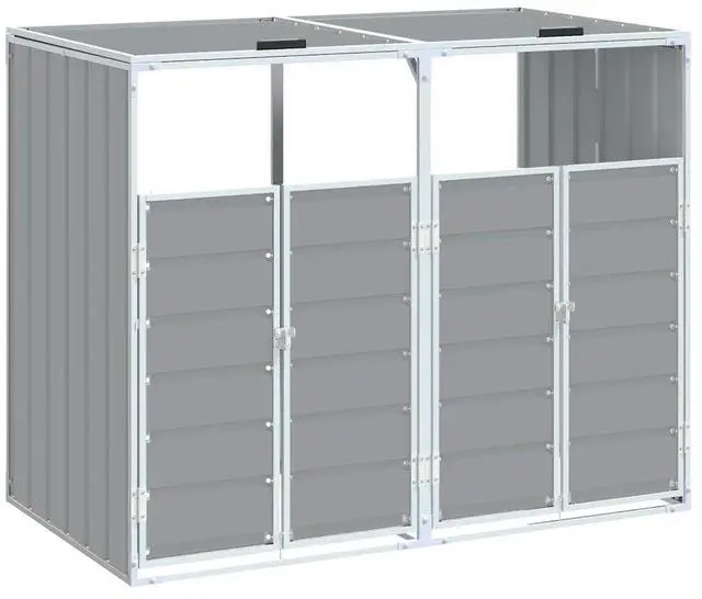 Alt view image 2 of 7 - vidaXL Wheelie Bin Storage for Double Bins Gray 56.7x31.9x44.5 Steel