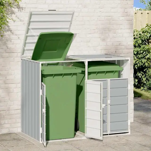 Alt view image 3 of 7 - vidaXL Wheelie Bin Storage for Double Bins Gray 56.7x31.9x44.5 Steel