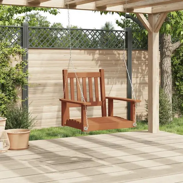 Alt view image 3 of 7 - vidaXL Garden Swing Chair Brown Solid Fir Wood, Galvanized Iron Standard