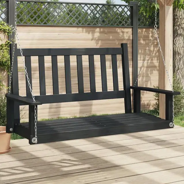 Main image of vidaXL Garden Swing Bench Black Solid fir wood, galvanized iron Standard