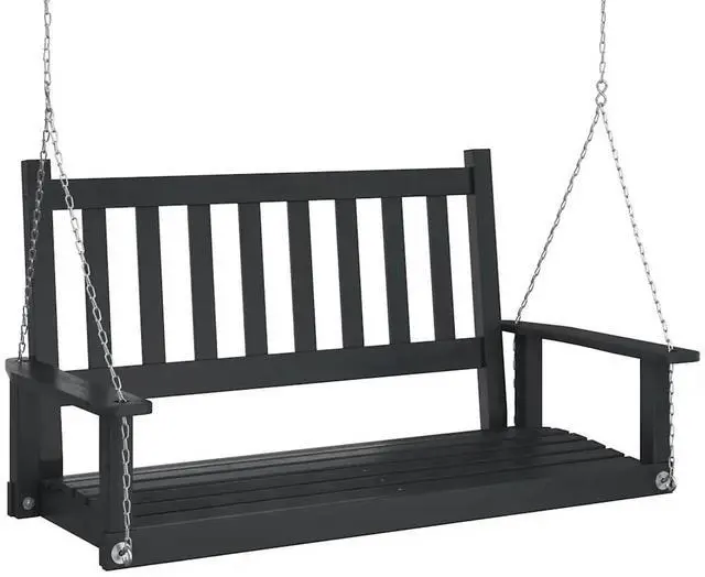 Alt view image 2 of 7 - vidaXL Garden Swing Bench Black Solid fir wood, galvanized iron Standard
