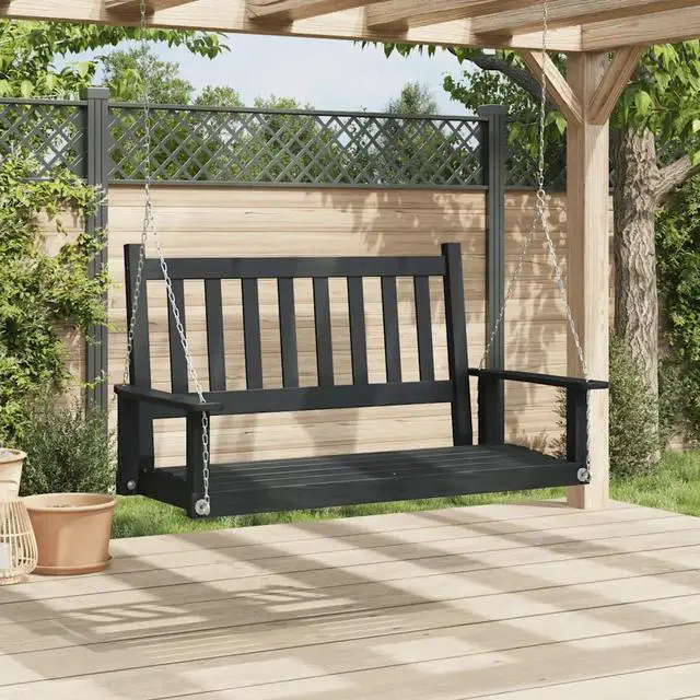 Alt view image 3 of 7 - vidaXL Garden Swing Bench Black Solid fir wood, galvanized iron Standard
