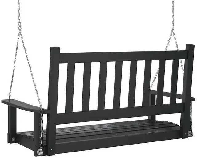 Alt view image 6 of 7 - vidaXL Garden Swing Bench Black Solid fir wood, galvanized iron Standard