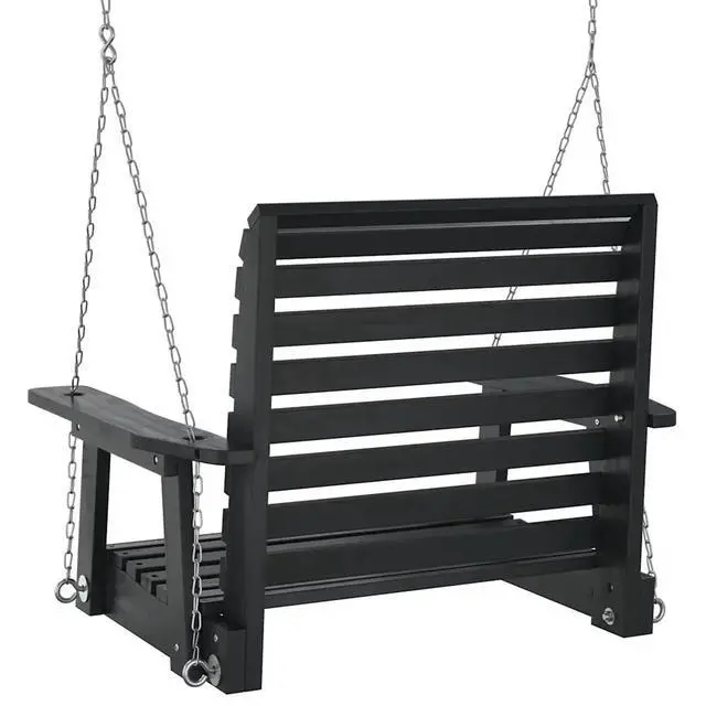 Alt view image 6 of 7 - vidaXL Garden Swing Chair Black Solid fir wood Single Comfy