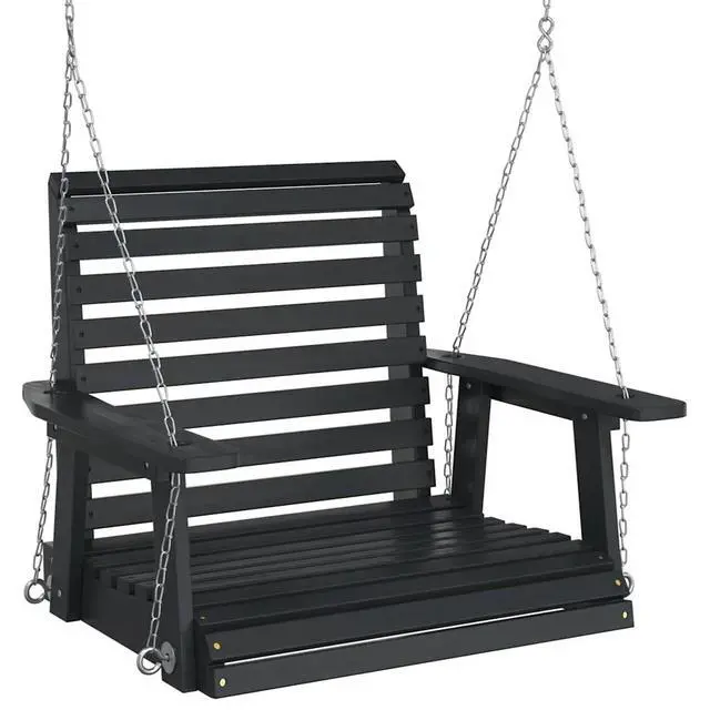Alt view image 2 of 7 - vidaXL Garden Swing Chair Black Solid fir wood Single Comfy