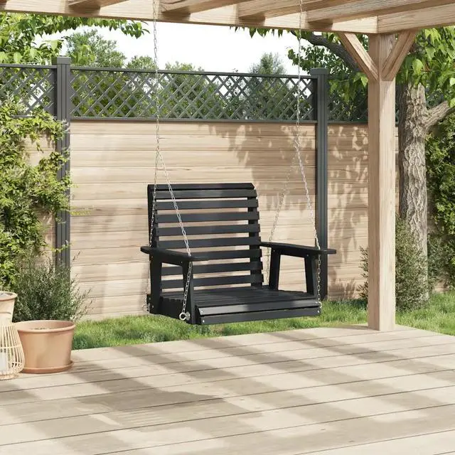Alt view image 3 of 7 - vidaXL Garden Swing Chair Black Solid fir wood Single Comfy