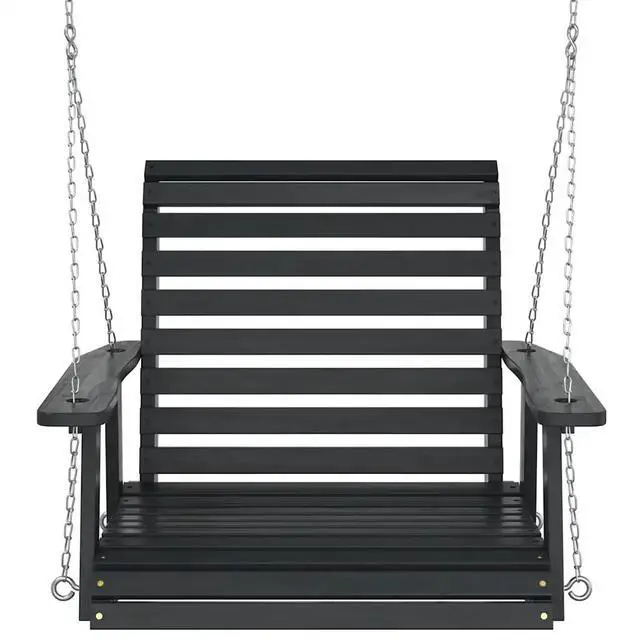 Alt view image 4 of 7 - vidaXL Garden Swing Chair Black Solid fir wood Single Comfy