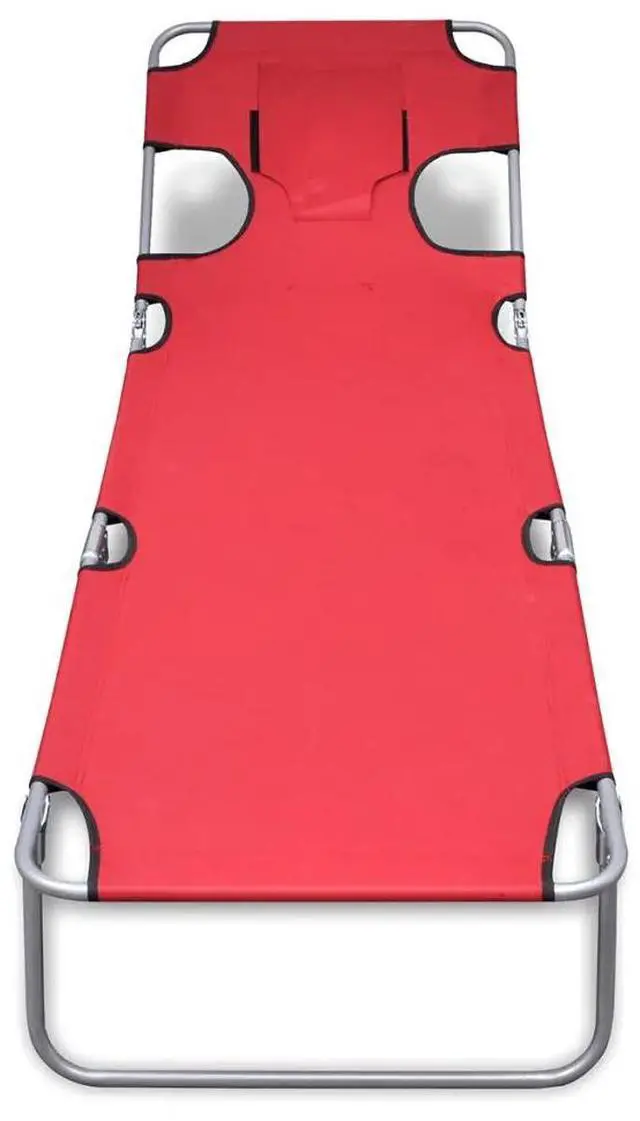 Alt view image 7 of 10 - vidaXL Folding Sun Lounger with Head Cushion Powder-coated Steel Red