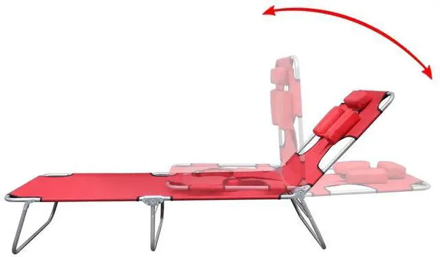 Alt view image 8 of 10 - vidaXL Folding Sun Lounger with Head Cushion Powder-coated Steel Red