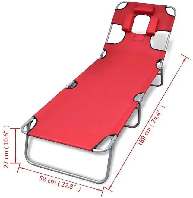 Alt view image 10 of 10 - vidaXL Folding Sun Lounger with Head Cushion Powder-coated Steel Red