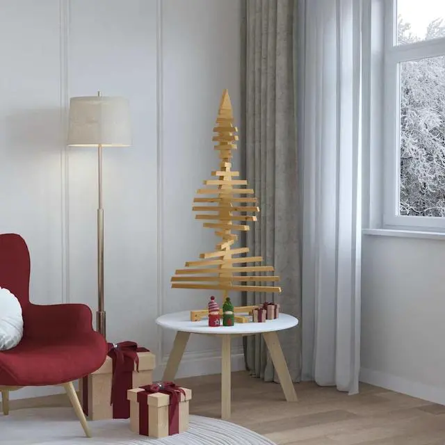 Alt view image 8 of 8 - vidaXL Wooden Christmas Tree with Stand Brown 47.2" Solid pine wood