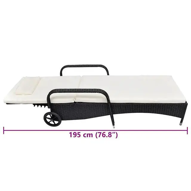 Alt view image 9 of 9 - vidaXL Patio Lounge Chair Sunlounger Sunbed with Cushion Black Poly Rattan