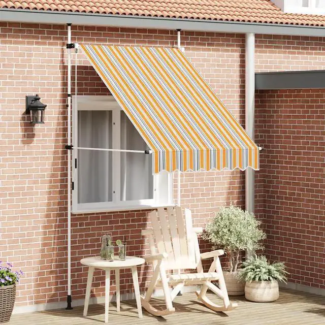 Alt view image 13 of 14 - vidaXL Retractable Awning Patio Folding Arm Awning 59" Yellow and Blue Stripes