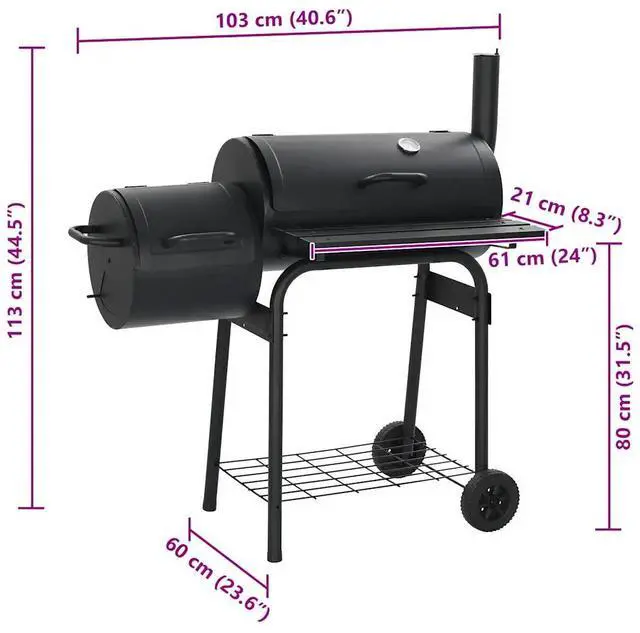 Alt view image 17 of 17 - vidaXL Classic Charcoal BBQ Offset Smoker Garden Picnic Cooking Grill Barbecue