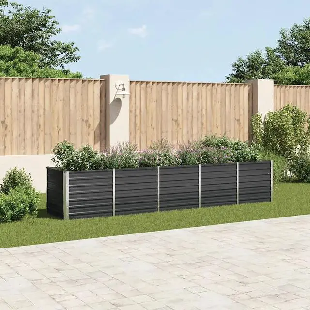 Alt view image 9 of 12 - vidaXL Garden Raised Bed Galvanized Steel 157.5"x31.5"x30.3" Anthracite