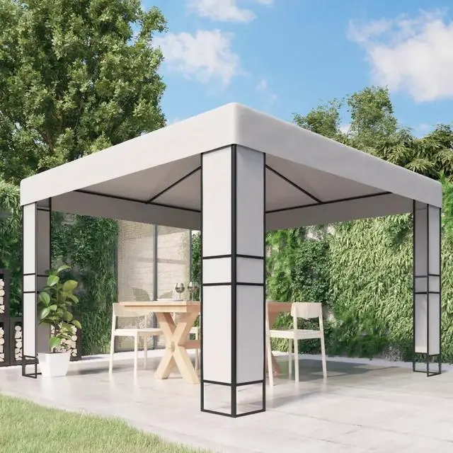 Alt view image 10 of 11 - vidaXL Gazebo with Double Roof 118.1"x118.1" White