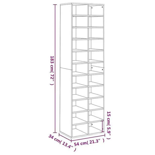 Alt view image 10 of 10 - vidaXL Shoe Cabinet Sonoma Oak 21.2"x13.3"x72" Chipboard