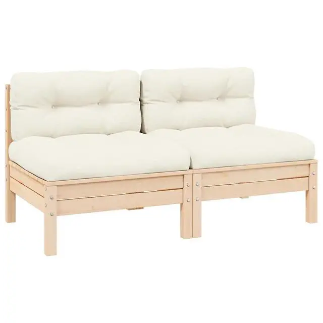 Alt view image 8 of 11 - vidaXL 2-Seater Patio Sofa with Cream Cushions Solid Pinewood