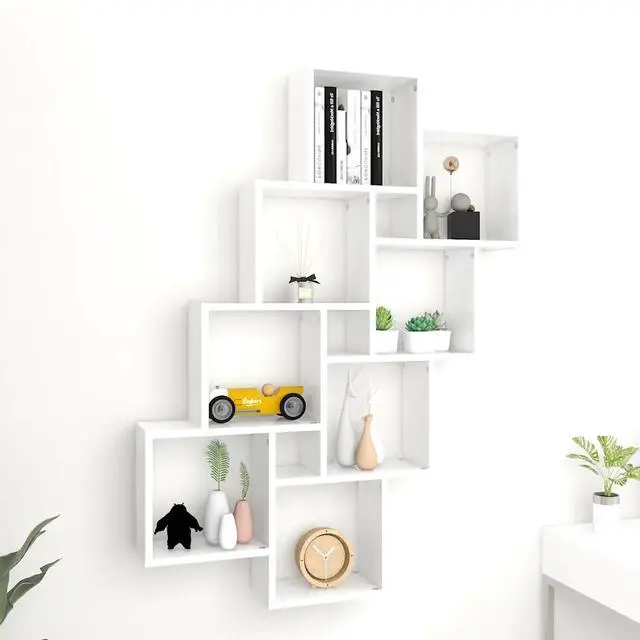 Alt view image 7 of 12 - vidaXL Wall Cube Shelf White 35.4"x5.9"x46.9" Chipboard