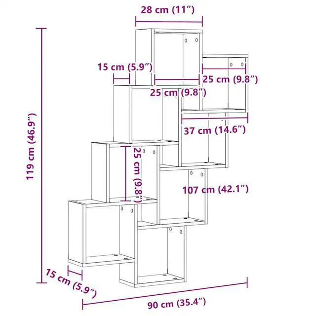 Alt view image 12 of 12 - vidaXL Wall Cube Shelf White 35.4"x5.9"x46.9" Chipboard