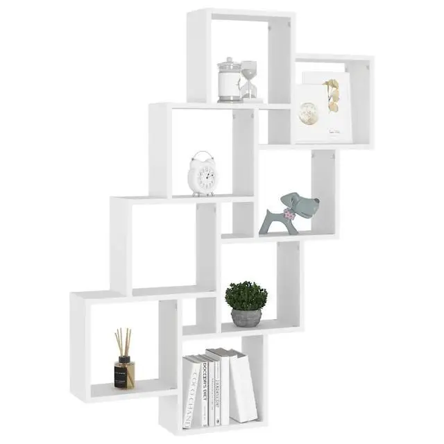 Alt view image 9 of 12 - vidaXL Wall Cube Shelf White 35.4"x5.9"x46.9" Chipboard
