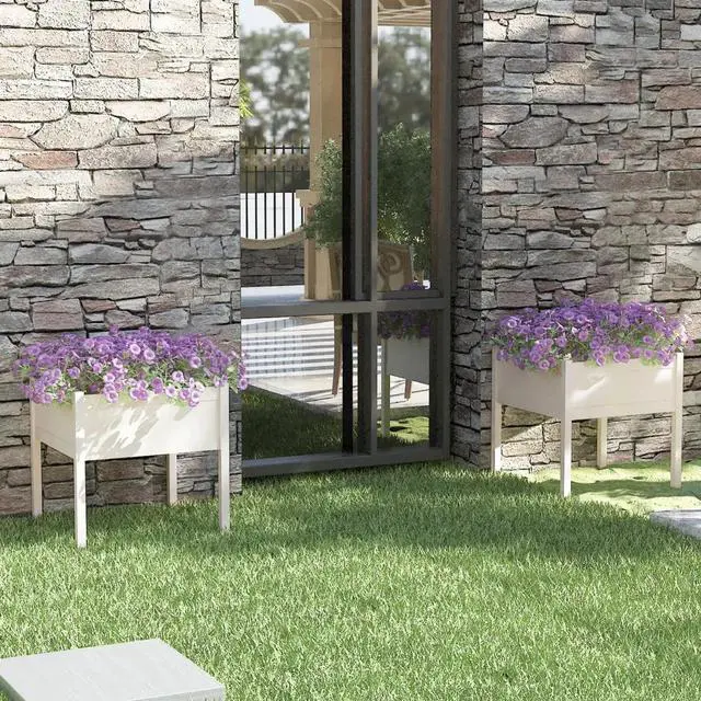 Main image of vidaXL Garden Planters 2 pcs White 27.6"x27.6"x27.6" Solid Wood Pine